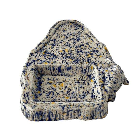 Vintage 90s Turtle Toothbrush Holder & Soap Dish Bathroom Set Blue White Speckle - Picture 4 of 7